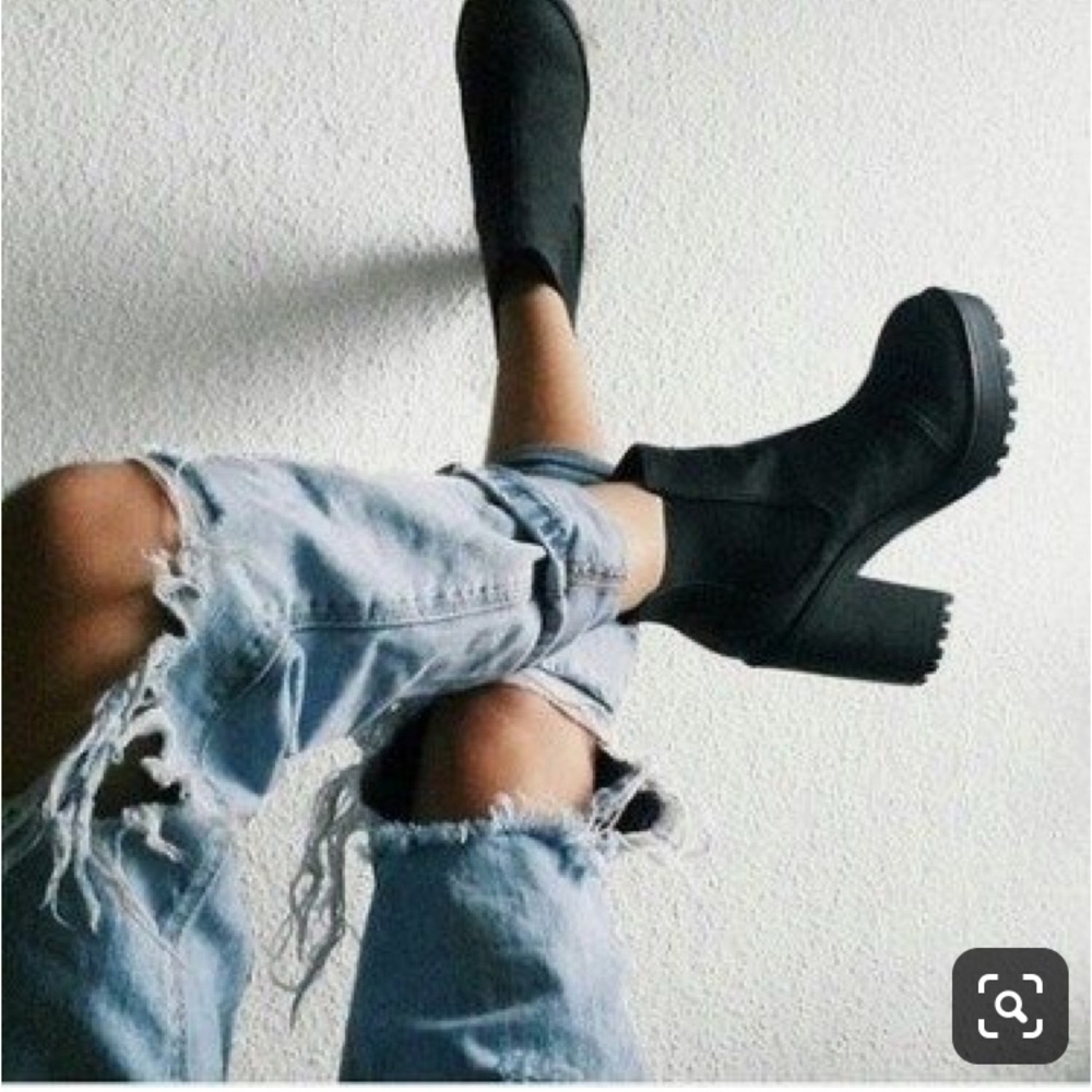 Chunky black heeled ankle booties